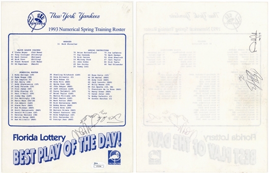 1993 New York Yankees Multi Signed Spring Training Roster With 4 Signatures Including Early Jeter Signatures & "#73" Inscription (JSA)